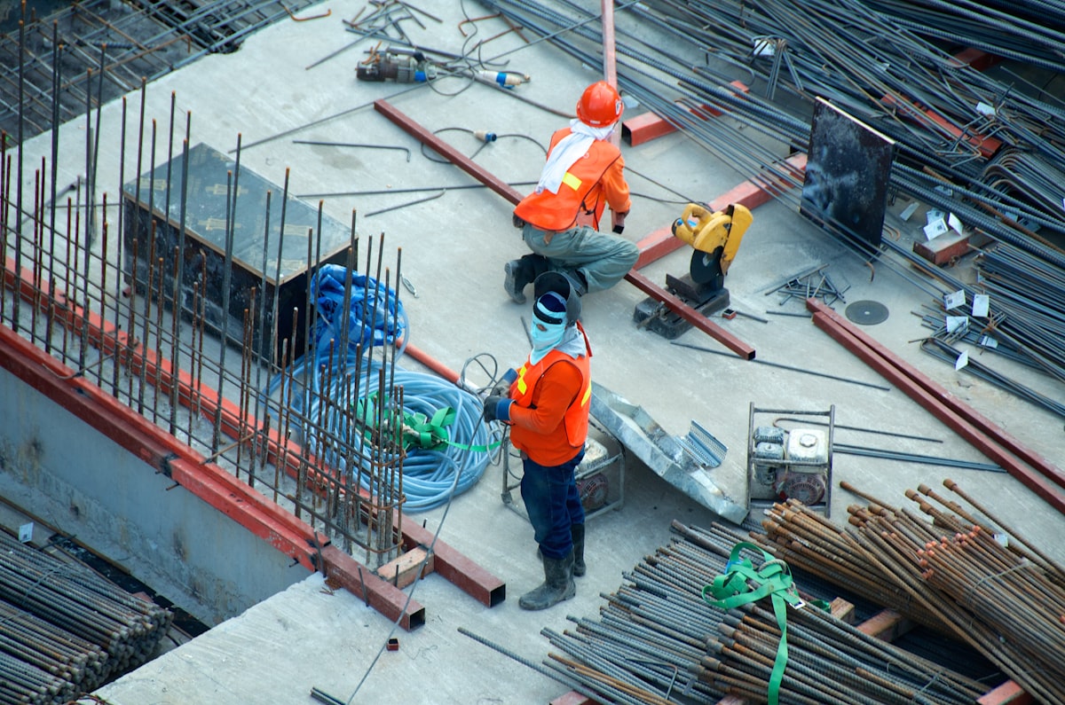 Crew placing rebar on a construction site